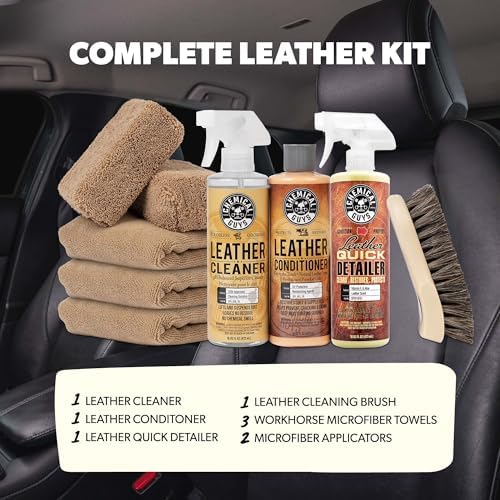 Chemical Guys, 9-Piece Leather Cleaner & Conditioner Kit for Car Interiors | Cleans then conditions seats, furniture, jackets and boots