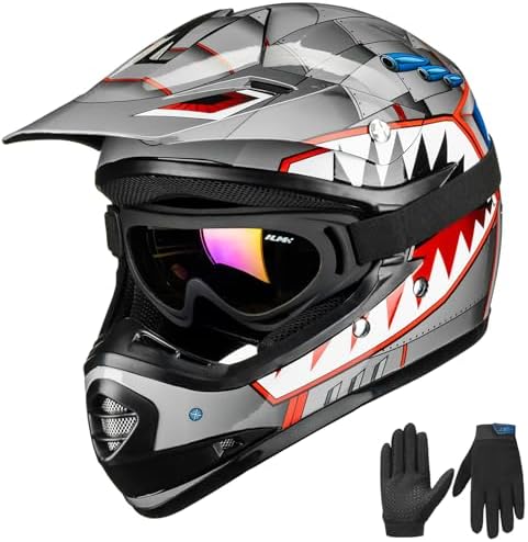 ILM Youth Kids ATV Motocross Helmet Goggles Sports Gloves Dirt Bike Motorcycle Off Road DOT Approved B07 (Youth-L, Matte Black)
