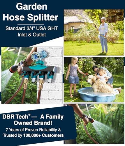 DBR Tech® 4 Way Hose Splitter (Superior Durability), Premium Garden Hoses Connector, 4 Way Heavy Duty Water Valve for Spigot Faucet Bib