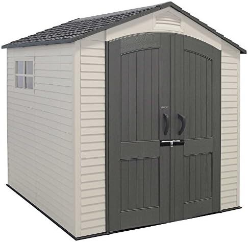 Lifetime 7' x 7' Outdoor Storage Shed with High-Density Polyethylene, Steel-Reinforced, Desert Sand