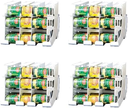 FIFO Countertop Mini Can Tracker Holds 30 Standard 10-24 Oz Can Sizes, White| Stackable & Adjustable Can Organizer for Pantry, USA Made, White