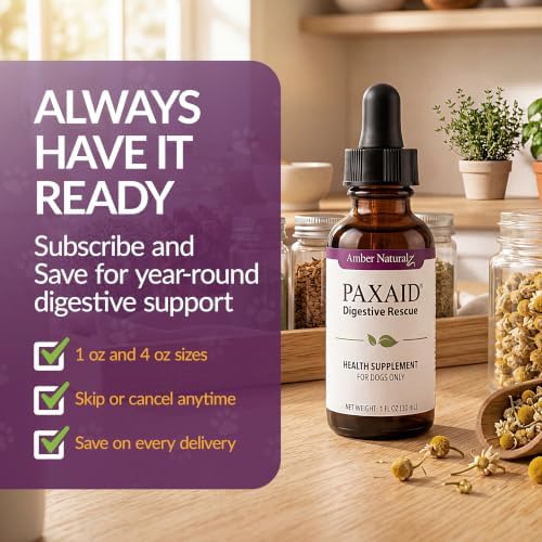 Amber NaturalZ Paxaid Dog Digestive Rescue Drops, Herbal, 1 FL OZ | Herbal digestive support drops for dogs & puppies; supports gut health, firm stools, normal appetite; USA-made