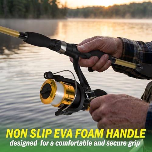 Fiberglass Fishing Pole - Strike Series 78-Inch Collapsible Rod and Spinning Reel Combo, EVA Handle, Pre-Spooled Reel, Fishing Gear for Catching Walleye, Bass, Trout, and More by Wakeman