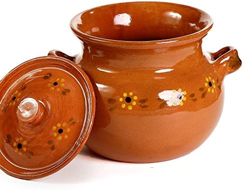Ancient Cookware, Traditional Mexican Clay Bean Olla Pot, Terracotta, 3 Quarts