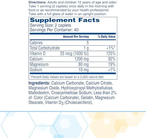 Citracal Slow Release- Calcium 1200 mg with Vitamin D3, Magnesium, Calcium Supplement, Bone Health Support, Take Once Daily Caplet, 80 Count