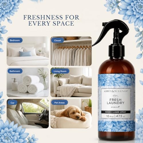 Abbey & Sullivan Odor Eliminating and Refreshing Linen and Room Spray, Fresh Laundry, 16 oz