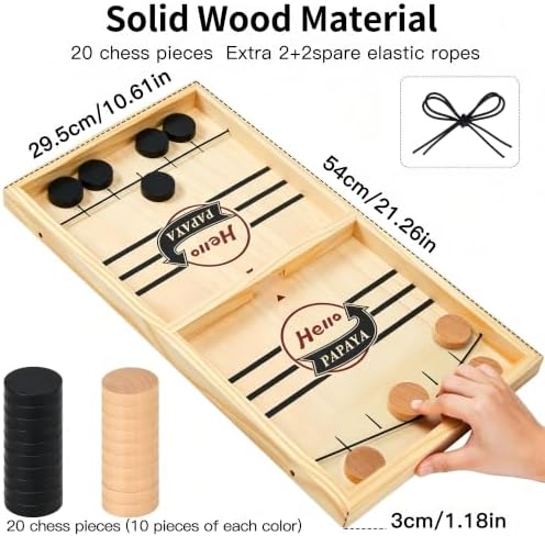 HELLO PAPAYA Fast Sling Puck Game - Test Your Speed and Accuracy with This Fast-Paced Wooden Air Hockey Desktop Battle Board Game - Guaranteed Fun