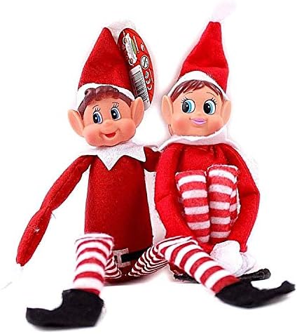 Glow Set of 2 Naughty Little Xmas Elves - Playful Elf Figure with Soft Body, Vinyl Face, Hook and Loop Grip Elves Behavin’ Badly Christmas Family Elfie Elvie Toy Boy Girl