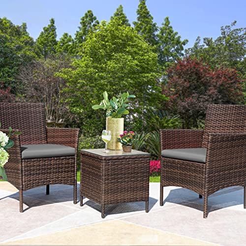 Greesum 3 Pieces Patio Furniture Sets Outdoor PE Wicker Chairs,Beige