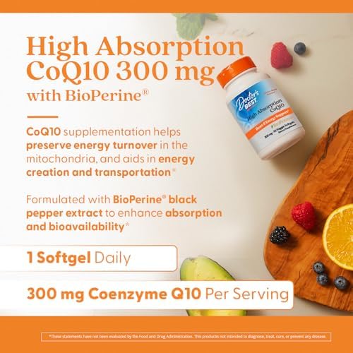 Doctor's Best High Absorption CoQ10 200mg with BioPerine Supplement - Coenzyme Q10 Caps for Heart Health & Antioxidant Support, CoQ10 200 mg for Women & Men, Non GMO - 60 Veg Capsules