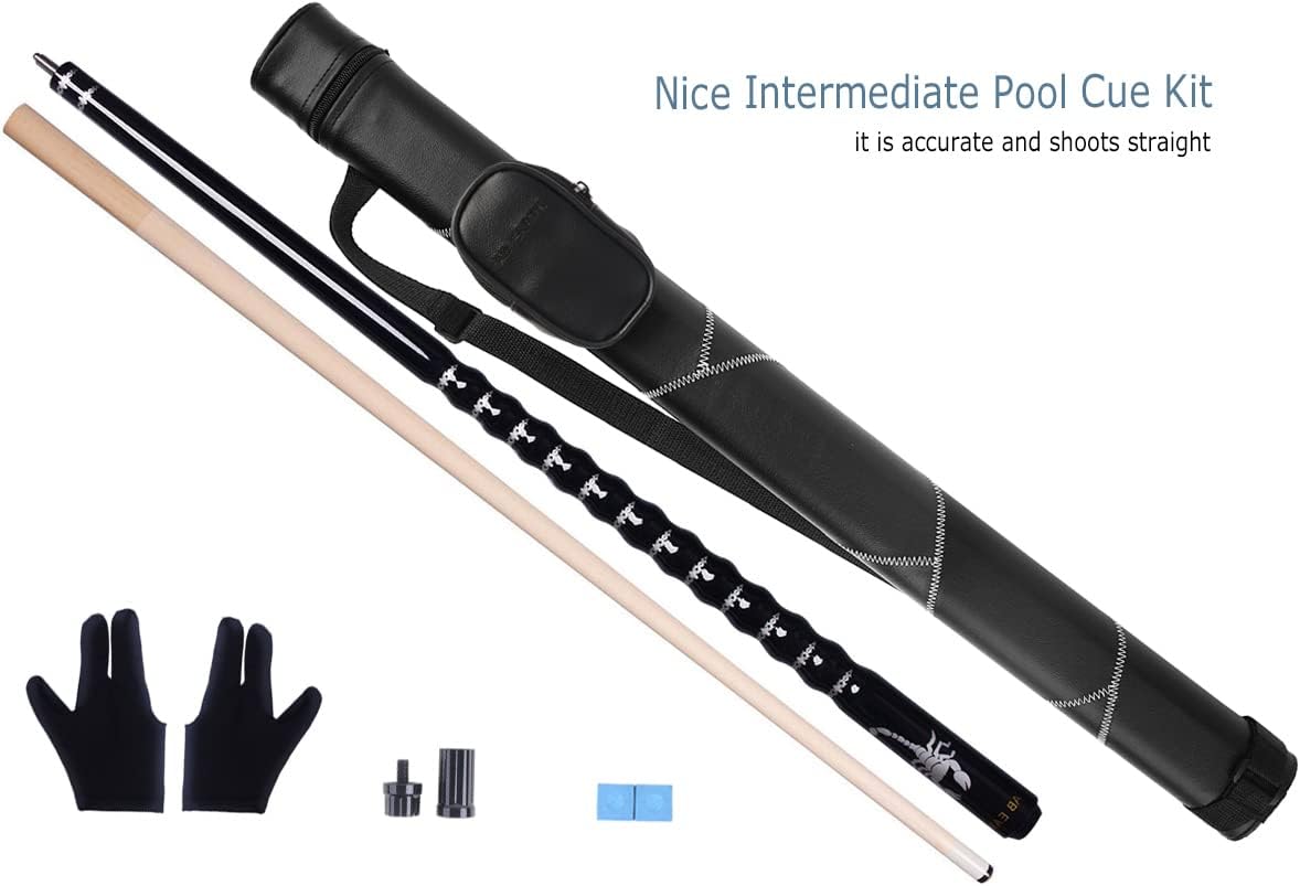 Ergonomic Design 58" Maple Pool Cue Stick Kit with Hard Case | 13mm Tip
