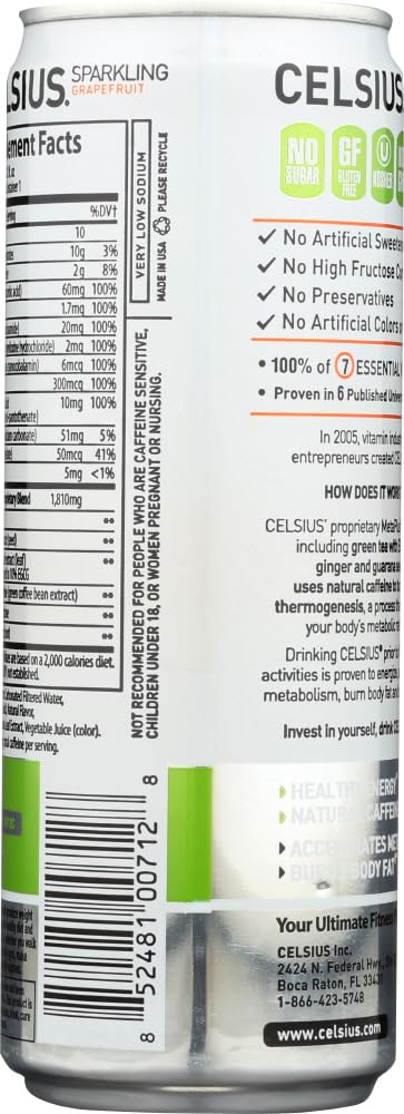 CELSIUS Sparkling Peach Vibe, Functional Essential Energy Drink 12 Fl Oz (Pack of 4)