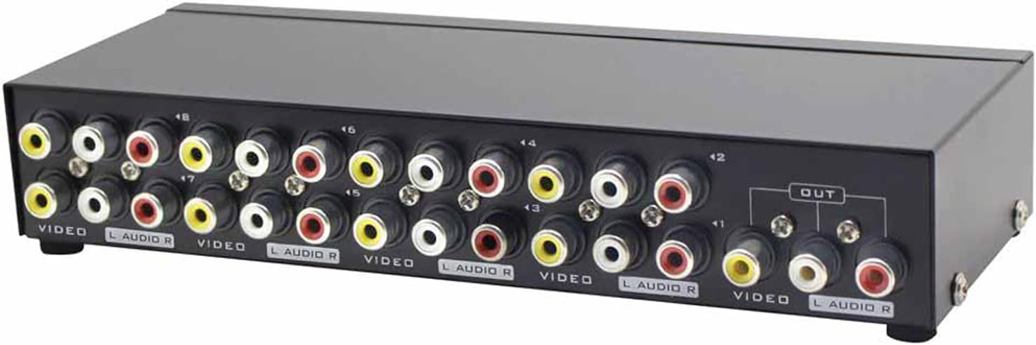 Panlong 8-Way AV Switch RCA Switcher 8 in 1 Out Composite Video L/R Audio Selector Box for DVD STB Game Consoles
