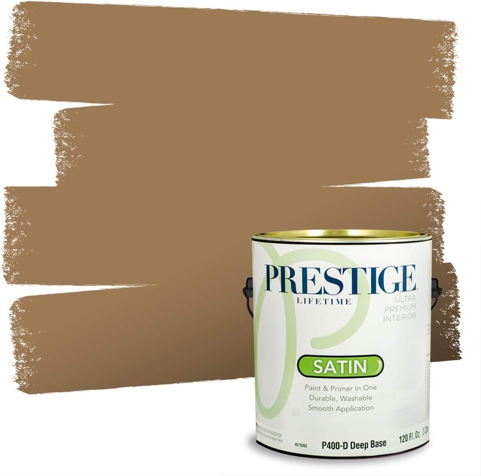 PRESTIGE Paints Exterior Paint and Primer In One, 1-Gallon, Satin, Comparable Match of Sherwin Williams* Relaxed Khaki*