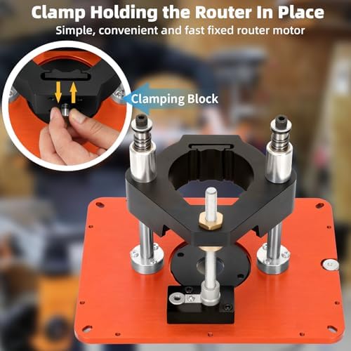 Precision 3-1/2" Router Table Lift Systems for 3-1/2" Diameter Motor | 9-1/4'' x 11-3/4'' Router Table Insert Plate with 5 PCS Insert Ring for Bosch
