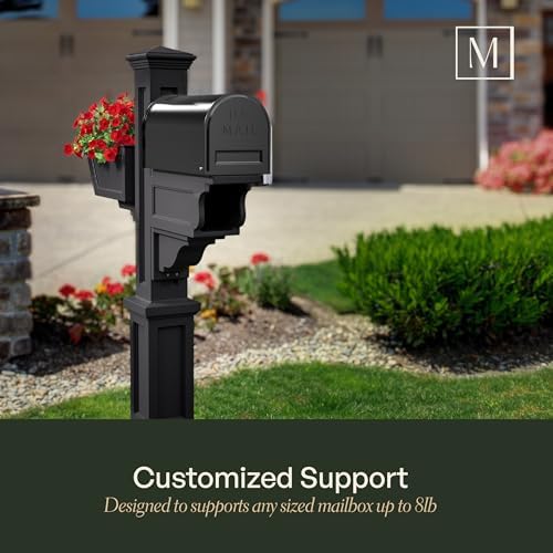Mayne Signature Decorative Mail Post with Newspaper Holder & Planter, White | For post-mount mailboxes, Weather & fade resistant, All season, 15-year warranty