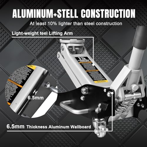 Torin TAM815016L Hydraulic Low Profile Aluminum and Steel Racing Floor Jack with Dual Piston Quick Lift Pump, 1.5 Ton (3,000 lb) Capacity, Black