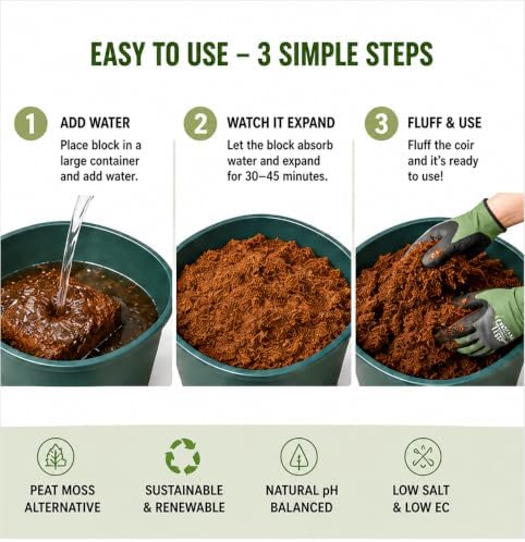 UBICON Organic Coco Coir Growing Medium 11 Pound Block | Expands to Approximately 20 Gallons | Ideal for Gardens and Raised Beds | Excellent