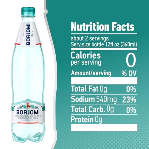 BORJOMI Sparkling Mineral Water with Natural Minerals - Crisp and Bold Taste - PET Bottles - 25.3 oz, Bottled Water 6 Pack
