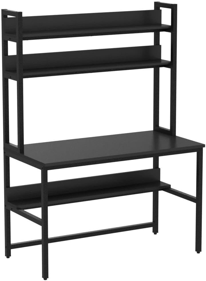 Aquzee Computer Desk with Shelves, 47" W x 23.6" D Gaming Desk with Hutch and Bookshelf
