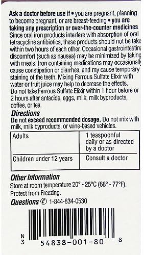 Ferrous Sulfate Elixir 220mg/5mL 16oz Bottle - 4 Pack