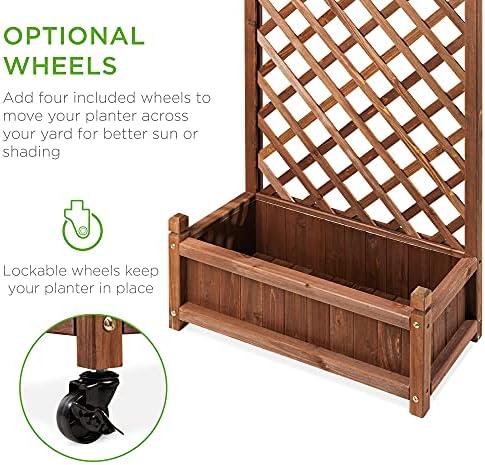 Best Choice Products Set of 2 48in Wood Planter Box & Diamond Lattice Trellis, Mobile Outdoor Raised Garden Bed for Climbing Plants w/Drainage Holes