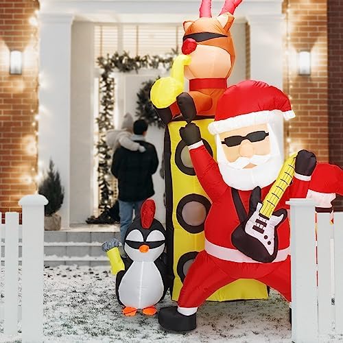 6.5FT H Animated Christmas Inflatable Tree with Santa Claus Chased by Dog Build-in LED Lights Funny Inflatable Dog Chasing Santa Claus,Blow Up Christmas Indoor Outdoor Decor