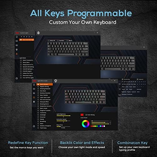 RK ROYAL KLUDGE RK61 Wireless Mechanical Keyboard, 60% Percent RGB, White | Hot Swappable Gaming Keyboard with Bluetooth/2.4G/USB, 61 Keys Ultra-Compact for Win/Mac/PC, Coiled Cable, Linear Red Switch