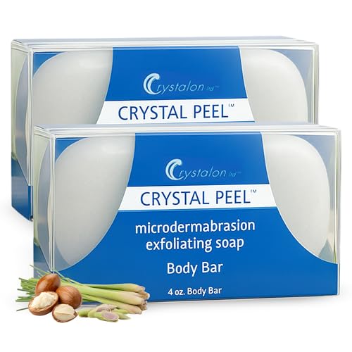 Exfoliating Bar Soap for Men & Women, Crystal Peel Luxury Microdermabrasion Hydrating & Exfoliating Body Soap Bar Solid Magnesium Mineral Scrub for Buffing Away Dirt & Oil Smooths Skin, Lemongrass 8oz