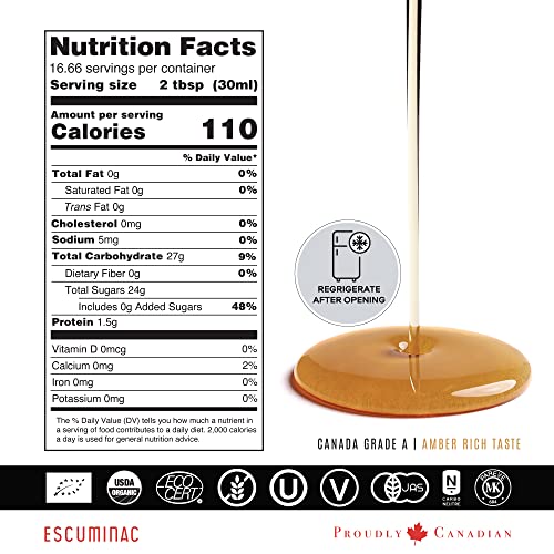 Escuminac Canadian Maple Syrup 500ml | Extra Rare Amber Grade A | Smooth & Rich Taste | Organic Gourmet Gift, Souvenir, Holiday & Birthday Treat