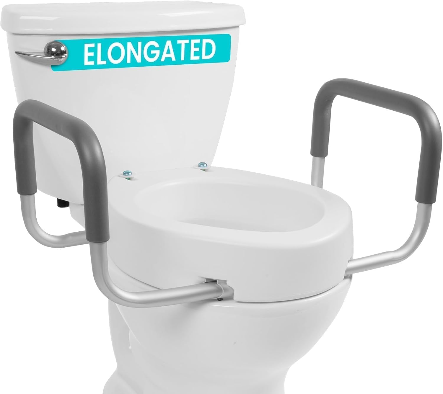 Vive Raised Toilet Seat Riser for Seniors (with Handles) - Handicap Rail | Grab Bar Seat for Over Toilet - Elevated Safety for Elderly, Disabled, Medical - Elongated