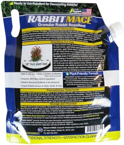 Nature's MACE Rabbit Mace Rabbit Repellent 3 lb Granules | Gardens, Lawns, Farms & Landscapes, Treats 1,350 sq ft, Granular Deterrent, All-Season Use, Safe for Pets, Children, Plants.