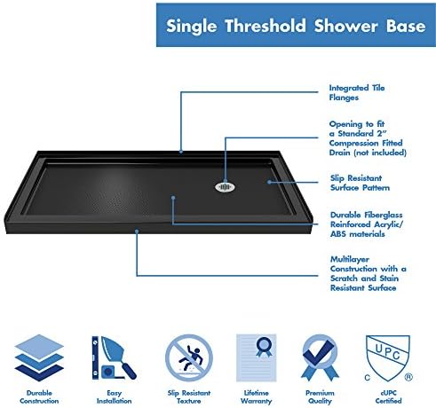 DreamLine SlimLine 36 in. D x 60 in. W x 2 3/4 in. H Right Drain Single Threshold Shower Base in White, DLT-1136602