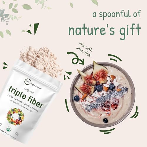 Micro Ingredients Organic Triple Fiber Powder, 2lb | Natural Prebiotic to Support Digestive & Gut Health | Soluble, Easily Digestible | Unflavored