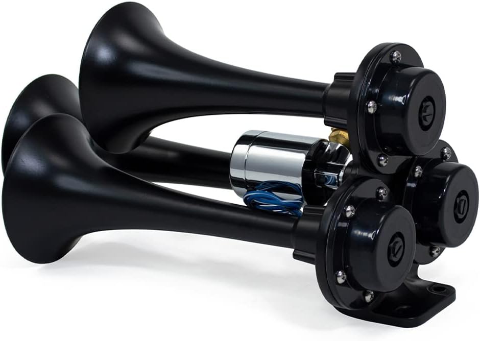 Hornblasters Stealth Black Caboose 12/24 Volt Air Horn Only - 3 Trumpets - Unique Tone