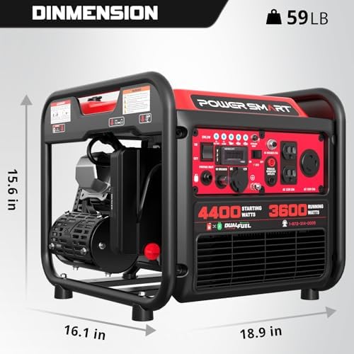 PowerSmart 4400-Watt Open Frame Inverter Generator, Gas Powered, CO-Sensor, Lightweight & Quiet for Home Use and Emergency Backup, Camping, EPA Compliant