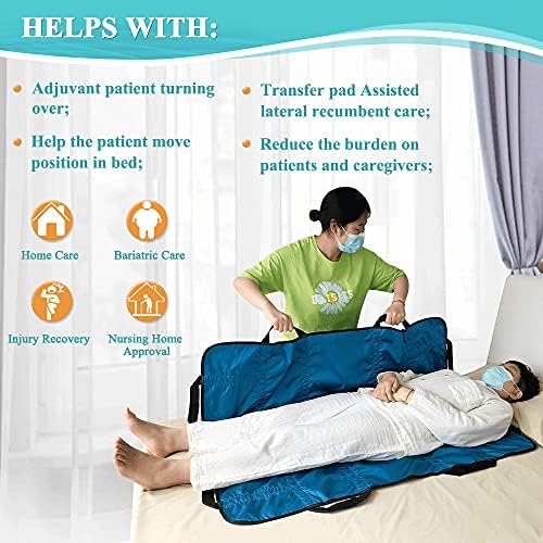 NEPPT Positioning Pad Draw Sheet Patient Transfer Board Lift Sheet Slide Protective Hospital Bed Mat with Handles for Incontinence, Bariatric, Elderly - Reusable & Washable (Blue-39" x 46")