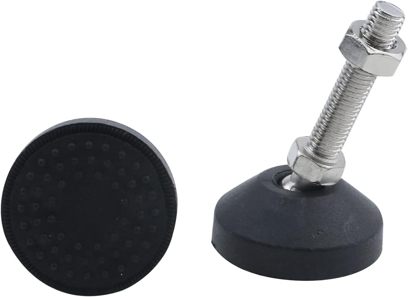 Antrader 4Pcs M8 x 2 Inch Steel Adjustable Leveling Feet,2 Inch Nylon Base | Reinforced Articulated Foot Cups for Furniture & Equipment,Anti-slip Dotted Rubber Base,Reduce Vibration & Protect Floors