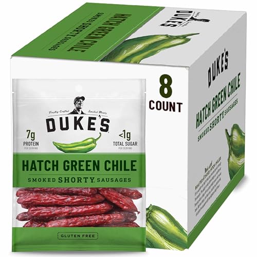 Duke's Pork Hatch Green Chile Smoked Shorty Sausages, 7g Protein Per Serving, Easter Basket Stuffer for Men, 5 oz. (Pack of 8)