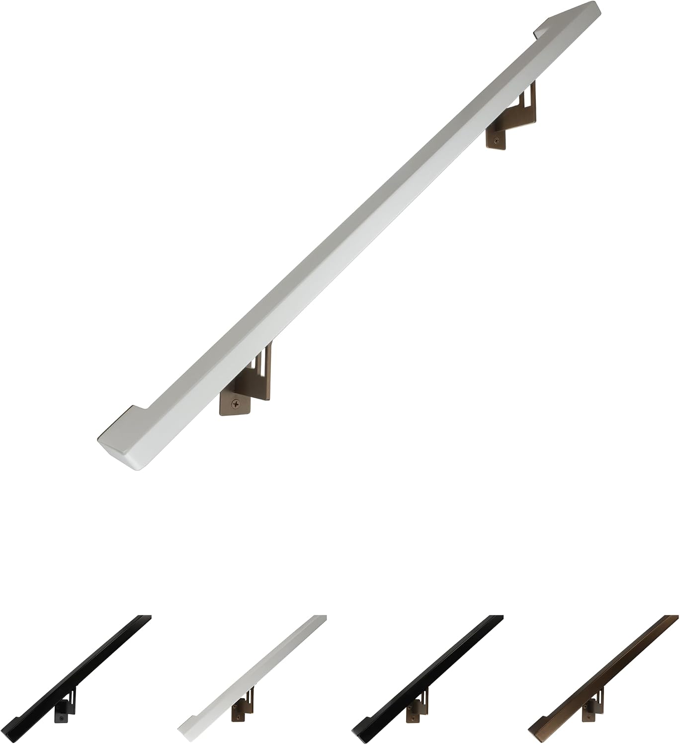 Modern Aluminum Handrail Grab Bar Kit, Adjustable Steel Brackets Included, Returns to Wall, Powder Coated Finish (Black, 4 Foot Handrail Set)