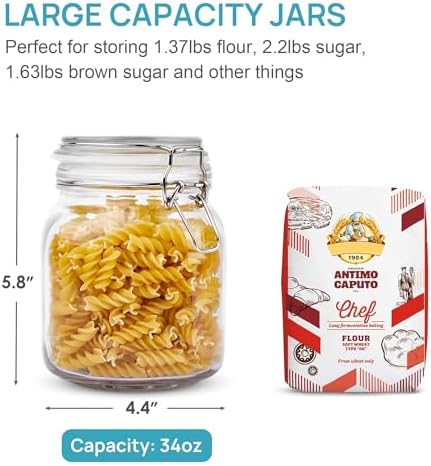 Vtopmart 78oz Glass Food Storage Jars with Airtight Clamp Lids, 3 Pack