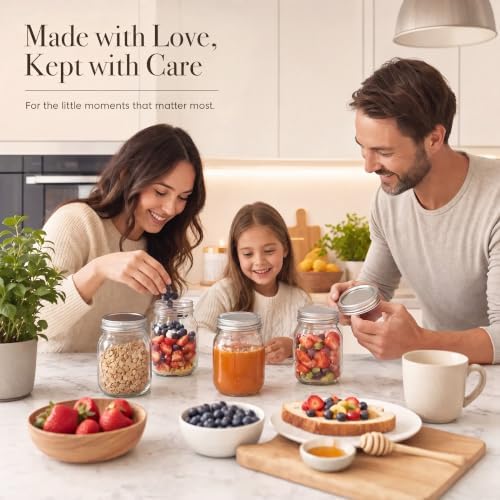 YINGERHUAN Glass Regular Mouth Mason Jars, 16 oz Clear Glass Jars with Silver Metal Lids for Sealing, Canning Jars for Food Storage, Overnight Oats