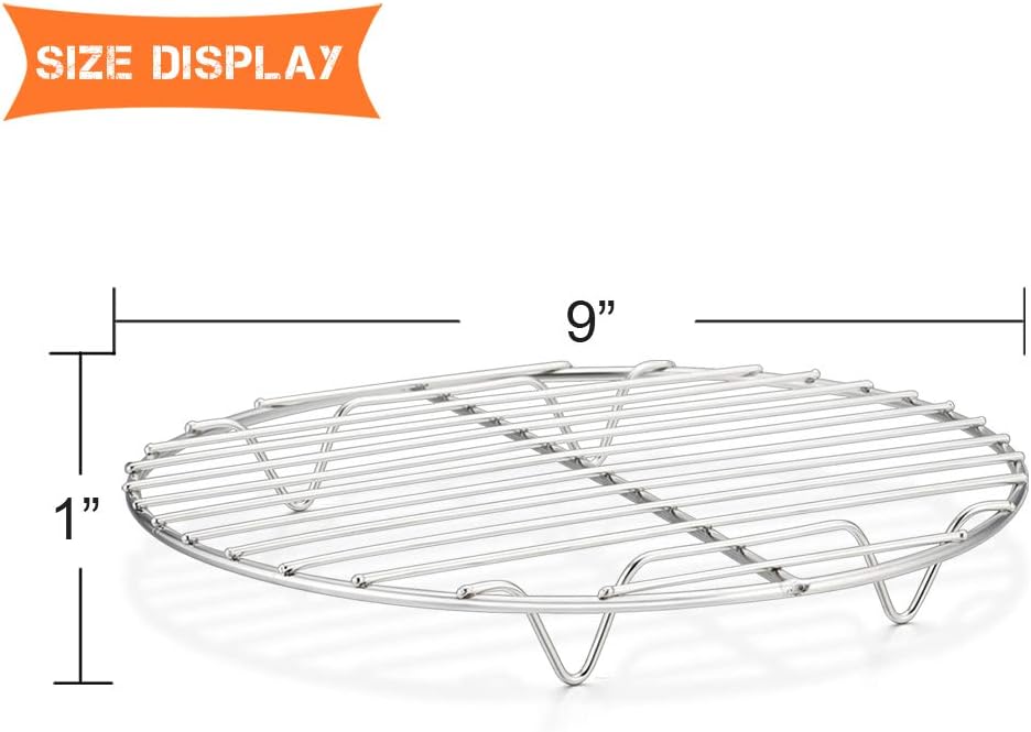 E-far Round Cooking Racks - Size 7½” & 9” & 10½” - Stainless Steel Round Steaming Baking Cooling Rack Set of 3, Multi-Purpose for Canning Air Fryer Pressure Cooker, Dishwasher Safe