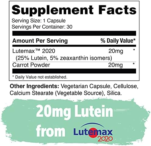 Yuve 20mg Lutein & Zeaxanthin Eye Health Supplement with Clinically Studied Lutemax 2020 Carotenoid Complex - Supports Dry Eyes