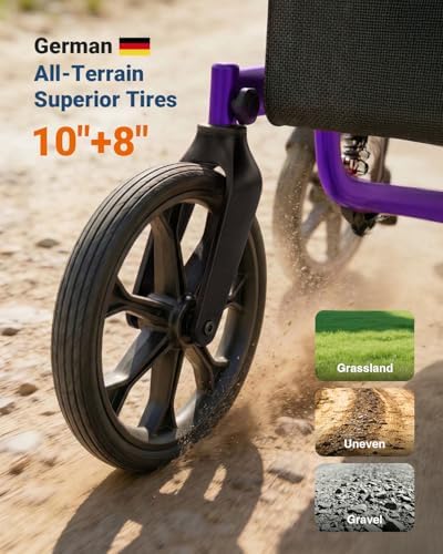 Foldable Rollator Walkers with Seat for Seniors, All Terrain Outdoor（Red | Patented Shock-Absorbing,Tool-Free Adjustment,350 lbs Capacity, 10″ Solid Wheels,16.3lbs Lightweight, Fit 61"-74" Tall User