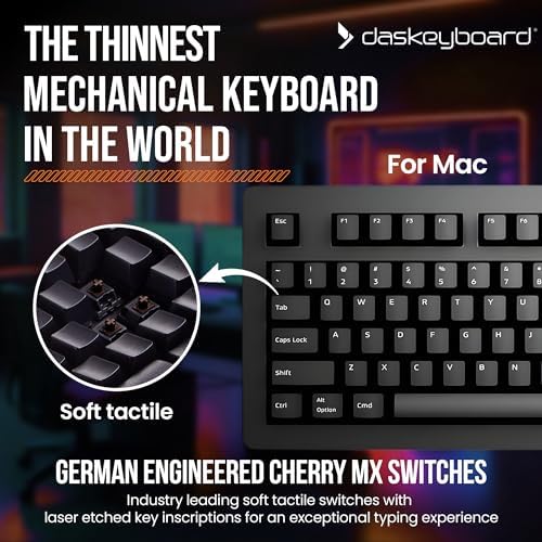 Das Keyboard 4 Professional for Mac Wired Mechanical Keyboard, Cherry MX Blue Mechanical Switches, 2-Port USB 3.0 Hub, Volume Knob, Aluminum Top (104 Keys, Black)