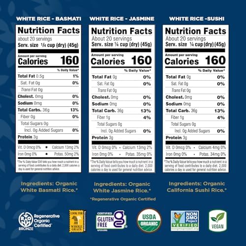 Lundberg Basmati Rice, Long Grain White Rice - Non-Sticky, Fluffy, Nutty, Aromatic Rice, Vegan Food, Healthy Meals, Gluten-Free Rice Grown in California, 32 Oz