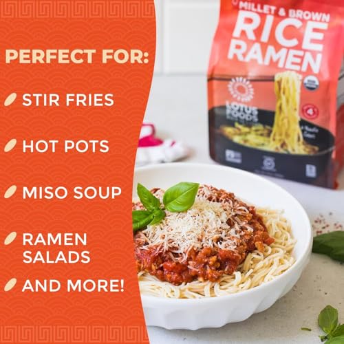 Lotus Foods Organic Millet & Brown Rice Ramen - 10 Oz Bags (Pack of 6) | Gluten Free Rice Ramen, Whole Grain Ramen Noodles, Low Sodium Rice Noodles, USDA Organic, Vegan