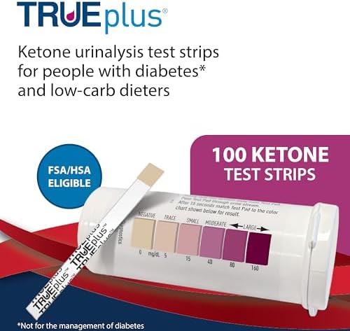 TRUEplus Ketone Test Strips, Urinalysis Test Sticks, 100 Count | Checks for Ketones in Urine, Fast and Easy Testing at Home