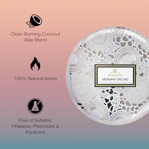 Voluspa Santal Vanille, 3 Wick Tin Candle, 12 oz, 40 Hour Burn Time, Coconut Wax for Clean Burning, Handcrafted in the USA